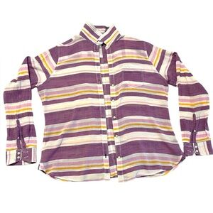 STYLUS Striped Purple and Yellow Button-Up Shirt Lightweight Cotton Large‎